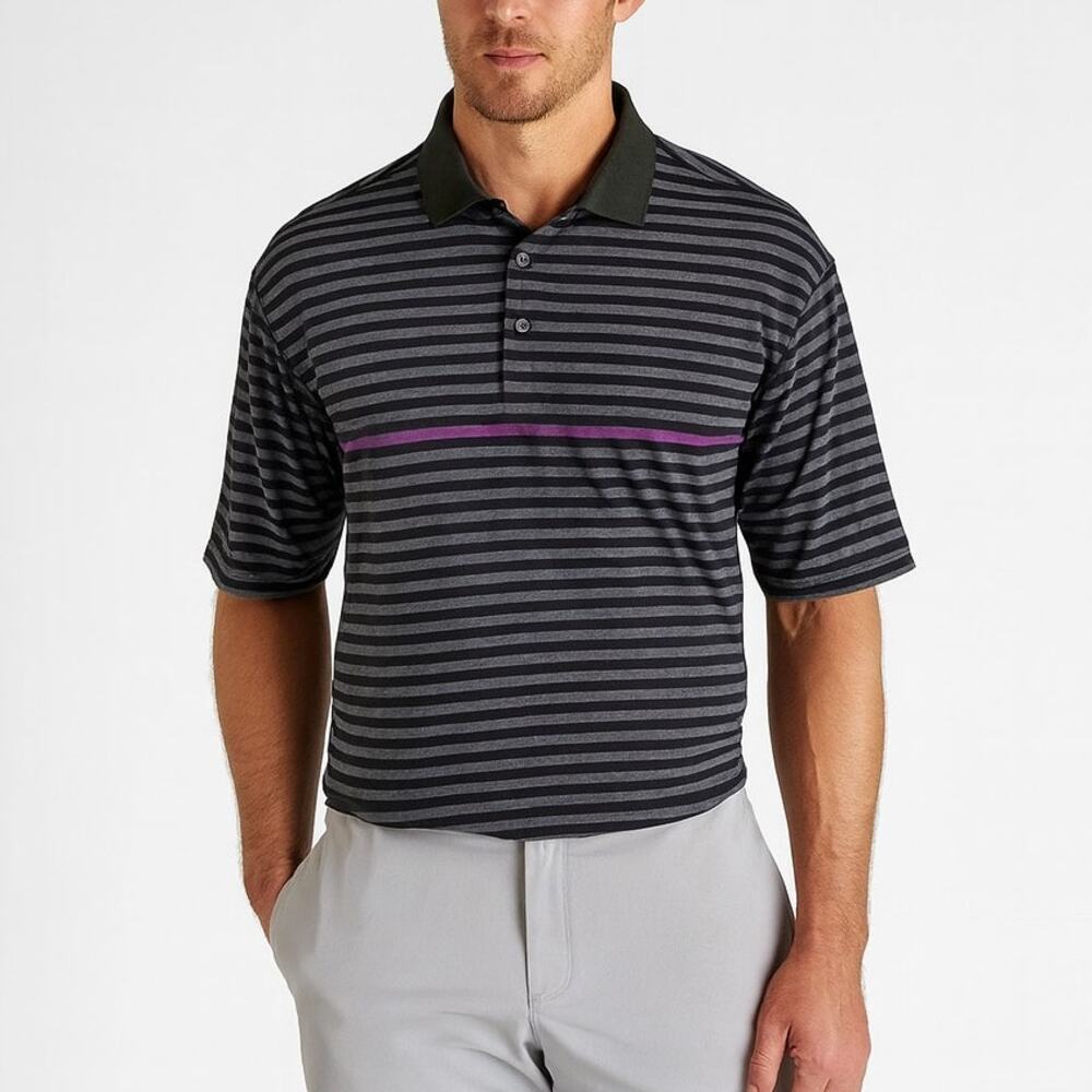 Titleist x FootJoy Black Striped Golf Polo Purple Logo Preppy Large Men's Polo